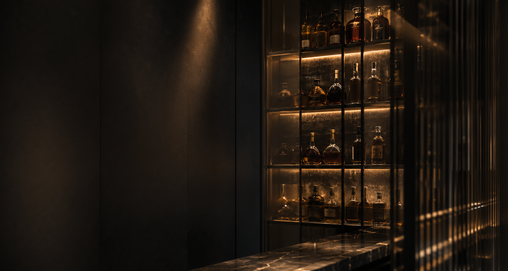 Private cellar ambience with backlit bottles